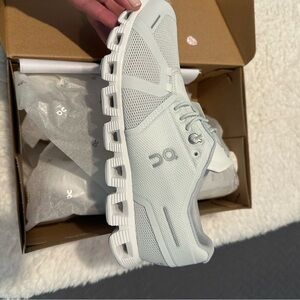 On Cloud Running Shoes. Cloud 5 Ice White Sneakers. New in box size 9. Women’s